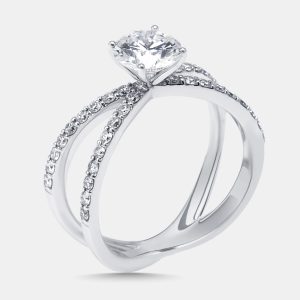 1.4 cts Round Lab Grown Diamonds 18k White Gold Ring Size 52, Rings - Luxury Closet