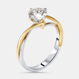1.00 cts Round Lab Grown Diamonds 18k Two Tone Gold Ring Size 52, Rings - Luxury Closet