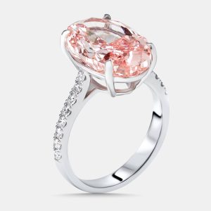 8.3 cts Pink Oval, Round Lab Grown Diamonds 18k White Gold Ring Size 52, Rings - Luxury Closet