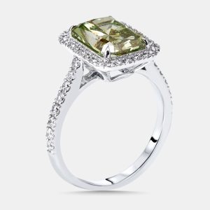 3.5 cts Green Emerald Cut, Round Lab Grown Diamonds 18k White Gold Ring Size 52, Rings - Luxury Closet