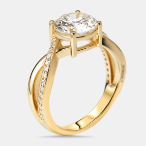 2.2 cts Round Lab Grown Diamonds 18k Yellow Gold Ring Size 52, Rings - Luxury Closet