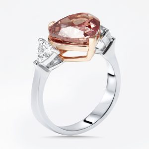 4.7 cts Fancy Red Pear, Trillion Lab Grown Diamonds 18k Two Tone Gold Ring Size 52, Rings - Luxury Closet