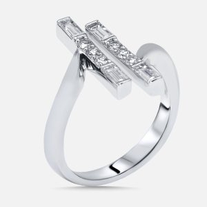 0.66 cts Round, Emerald cut Lab Grown Diamonds 18k White Gold Ring Size 52, Rings - Luxury Closet