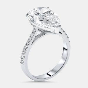 5.7 cts Pear, Round Lab Grown Diamonds 18k White Gold Ring Size 52, Rings - Luxury Closet