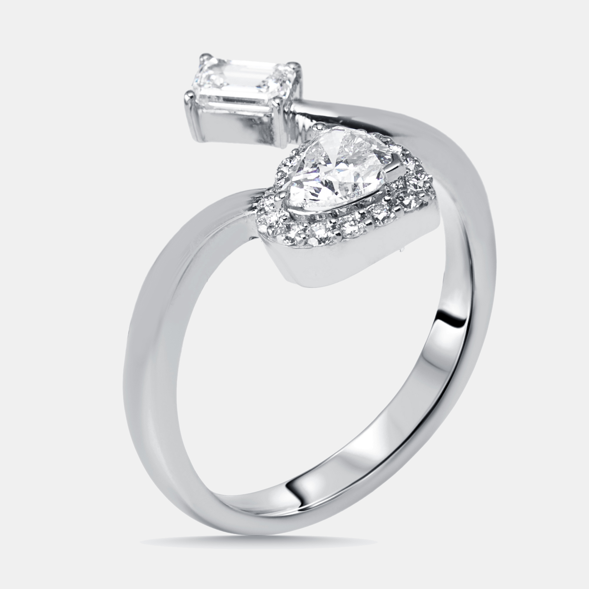 1 cts Heart, Emerald Cut, Round Lab Grown Diamonds 18k White Gold Ring Size 52, Rings - Luxury Closet