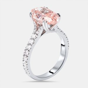 4.8 cts Pink Oval, Round Lab Grown Diamonds 18k White Gold Ring Size 52, Rings - Luxury Closet