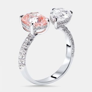 4.3 cts Pink Cushion, Pear, Round Lab Grown Diamonds 18k White Gold Ring Size 52, Rings - Luxury Closet