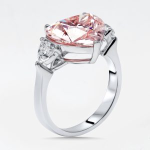5.5 cts Pink Heart, Trillion Lab Grown Diamonds 18k White Gold Ring Size 53, Rings - Luxury Closet