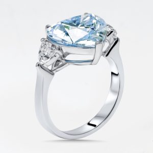 6 cts VIvid Blue Heart, Trillion Lab Grown Diamonds 18k White Gold Ring Size 53, Rings - Luxury Closet