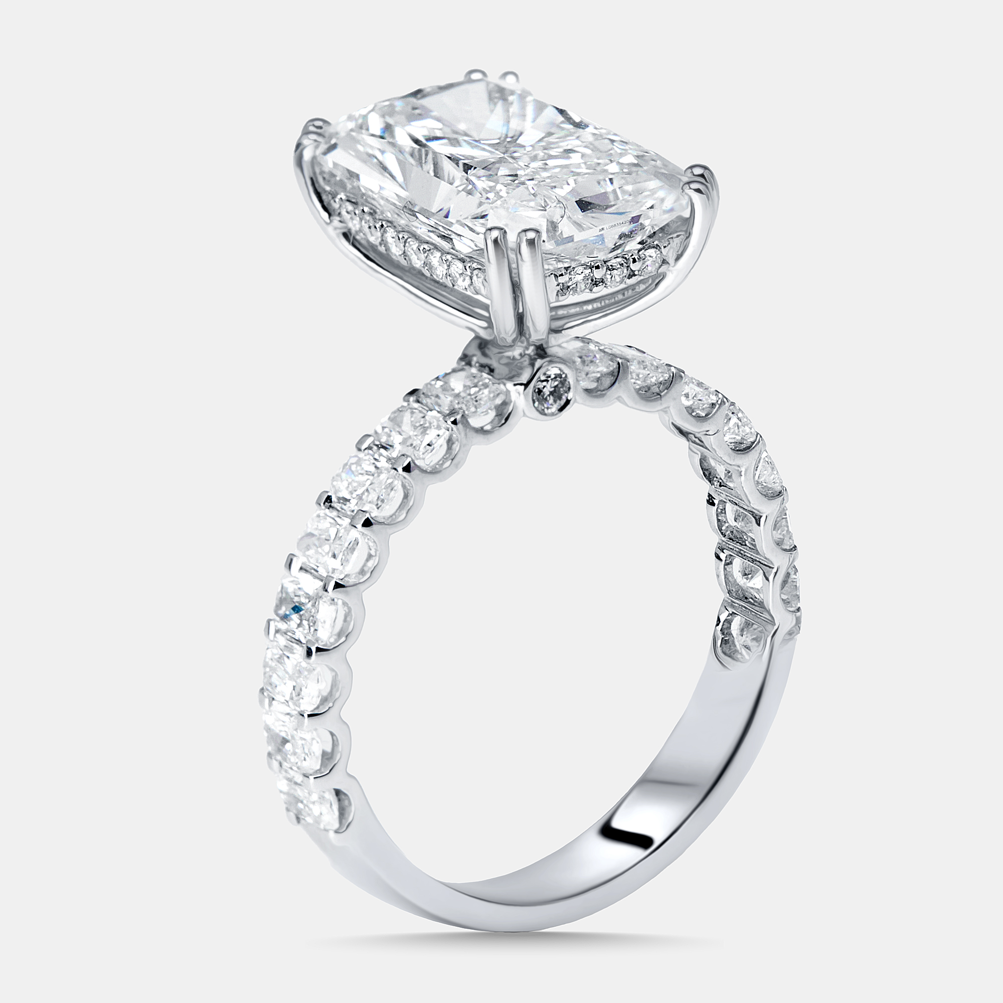 6.4 cts Radiant, Round Lab Grown Diamonds 18k White Gold Ring Size 53, Rings - Luxury Closet