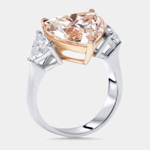 6.5 cts Pink Heart, Trillion Lab Grown Diamonds 18k Two Tone Gold Ring Size 53, Rings - Luxury Closet