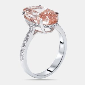 5.5 cts Pink Oval, Round Lab Grown Diamonds 18k White Gold Ring Size 53, Rings - Luxury Closet