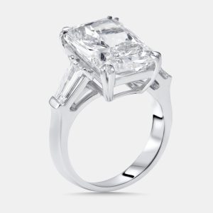 7.8 cts Radiant, Trapezoid Lab Grown Diamonds 18k White Gold Ring Size 54, Rings - Luxury Closet