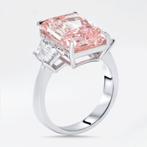 5.4 cts Pink Radiant, Trapazoid Lab Grown Diamonds 18k White Gold Ring Size 54, Rings - Luxury Closet