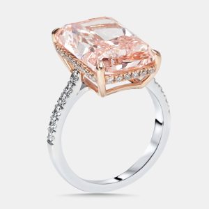10.5 cts Pink Radiant, Round Lab Grown Diamonds 18k Two Tone Gold Ring Size 55, Rings - Luxury Closet