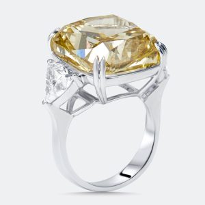 22 cts Fancy Yellow Cushion, Trillion Lab Grown Diamonds 18k White Gold Ring Size 55, Rings - Luxury Closet