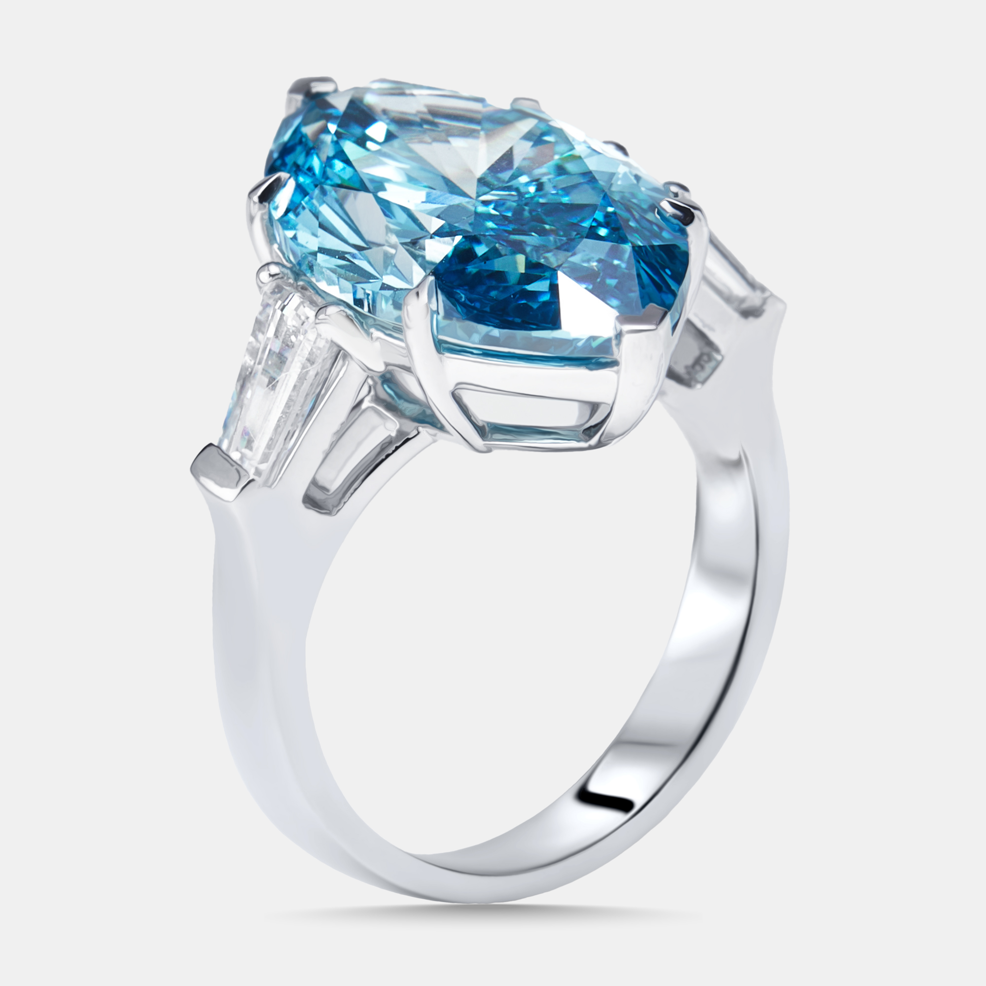 11.03 cts Vivid Blue Marquise, Trapazoid Lab Grown Diamonds 18k White Gold Ring Size 55, Rings - Luxury Closet