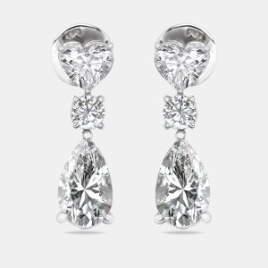 3.7 cts Pear, Round and Heart Lab Grown Diamond 18k White Gold Earrings, Earrings - Luxury Closet