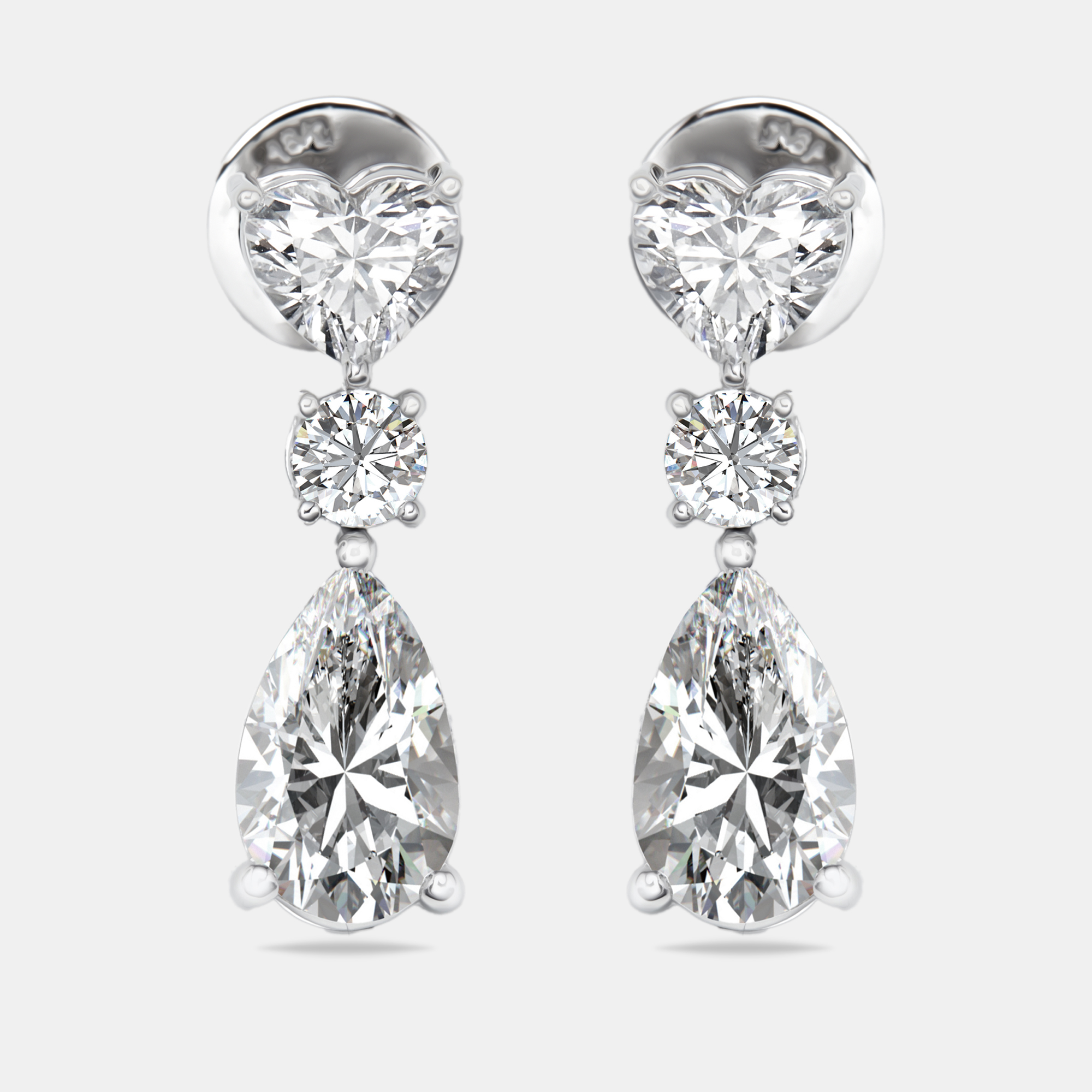 3.7 cts Pear, Round and Heart Lab Grown Diamond 18k White Gold Earrings, Earrings - Luxury Closet
