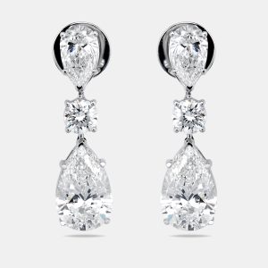 10 cts Pear Round Lab Grown Diamond 18k White Gold Earrings, Earrings - Luxury Closet