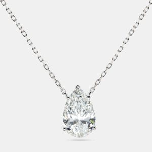 8.00 cts Pear Brilliant Cut Lab Grown Diamond 18k White Gold Chain Necklace, Necklaces - Luxury Closet