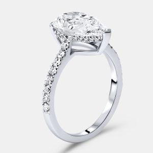 3.25 cts Pear Brilliant and Round Lab Grown Diamonds 18k White Gold Ring Size 51, Rings - Luxury Closet
