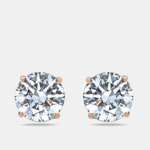 6 cts Round Lab Grown Diamonds 18k Rose Gold Earrings, Earrings - Luxury Closet