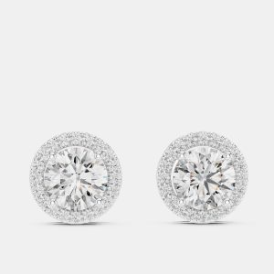 2.4 cts Round 18k White Gold Solitaire Lab Grown Diamond Single Halo Earrings, Earrings - Luxury Closet