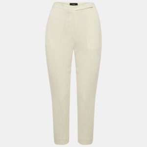 Theory Rice White Admiral Crepe High Waist Slim Fit Cropped Trousers S, Clothing - Luxury Closet