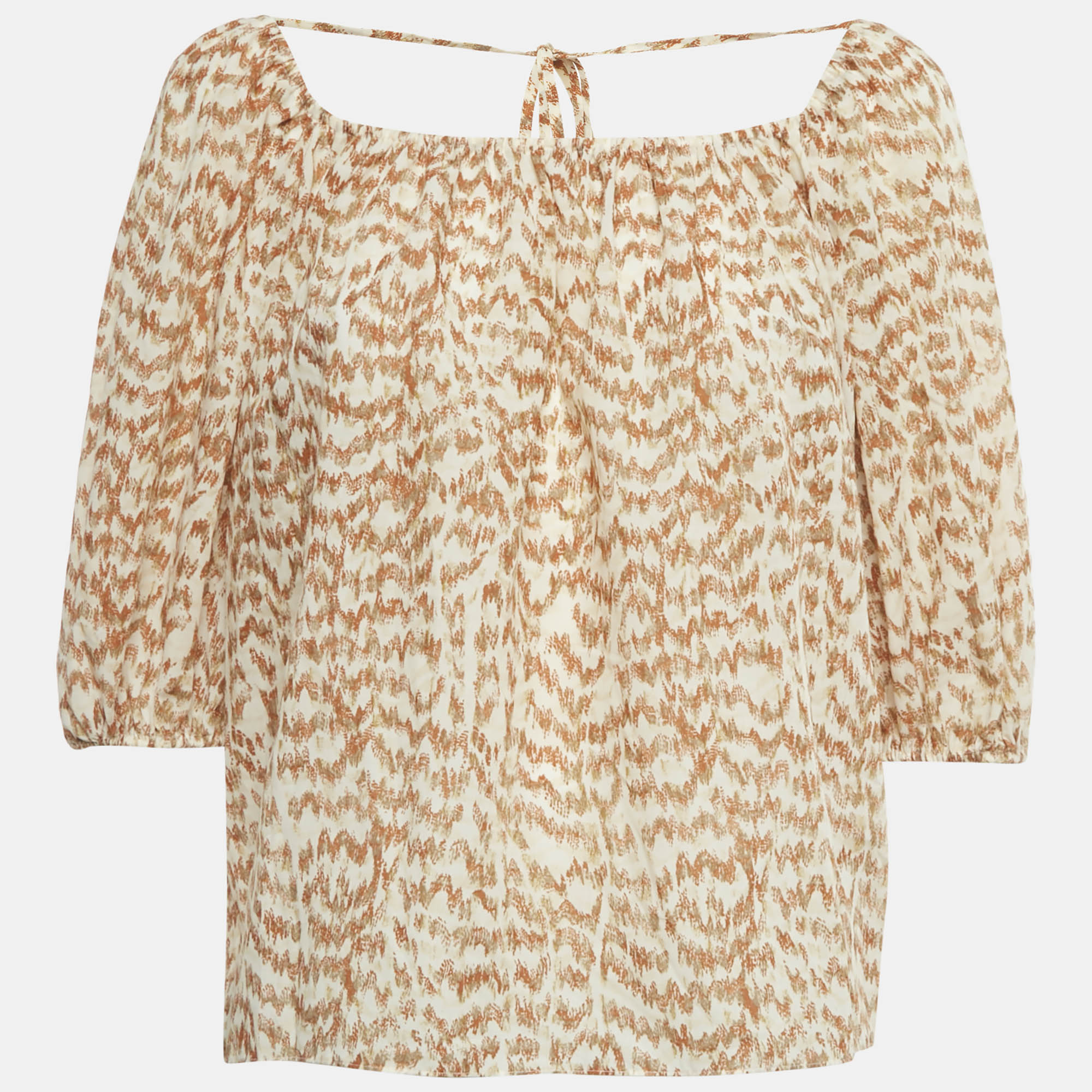 Theory Brown Desert Lawn Print Crepe SS Scoop Tie Top S, Shirts & Tops - Luxury Closet