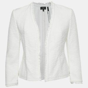 Theory White Spring Tweed Lindrayia R Jacket XS, Sweaters & Cardigans - Luxury Closet