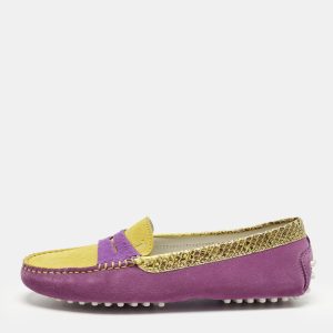 Tod's Purple/Yellow Suede and Snakeskin Leather Loafers Size 36.5, Loafers & Slip-Ons - Luxury Closet