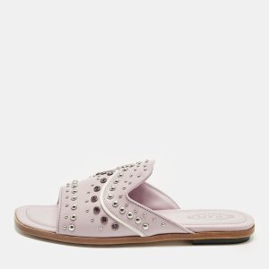 Tod's Lilac Leather Crystal Embellished Flat Slides Size 37.5, Flats - Luxury Closet