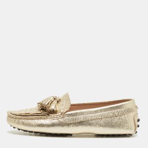 Tod's Gold Leather Tassel Bow Fringe Driver Loafers Size 36, Loafers & Slip-Ons - Luxury Closet