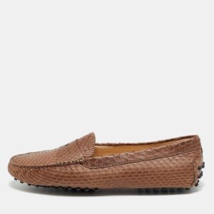 Tod's Brown Python Leather Slip On Loafers Size 39, Loafers & Slip-Ons - Luxury Closet