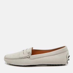 Tod's Grey Leather Slip On Penny Loafers Size 35, Loafers & Slip-Ons - Luxury Closet