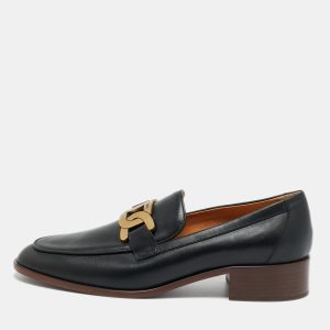 Tod's Size 41 Black Leather Chain Link Detail Slip On Loafers, Loafers & Slip-Ons - Luxury Closet