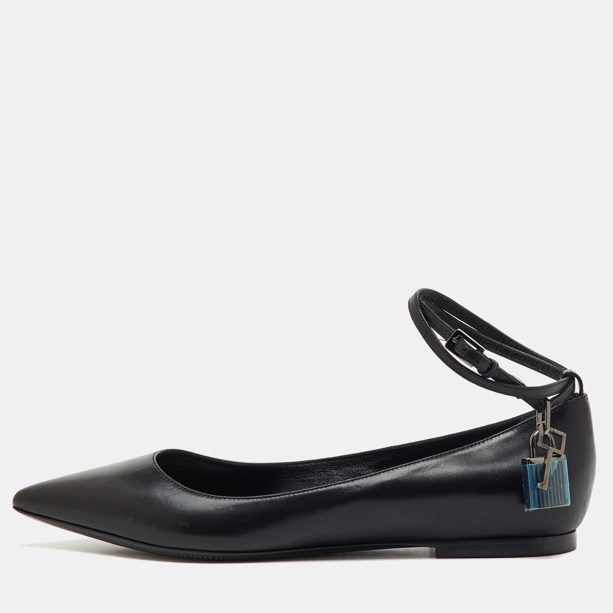 Tom Ford Black Leather Ankle Wrap Lock Ballet Flats Size 37, Flats - Luxury Closet