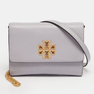 Tory Burch Britten Lilac Leather Wallet On Chain, Wallets & Money Clips - Luxury Closet