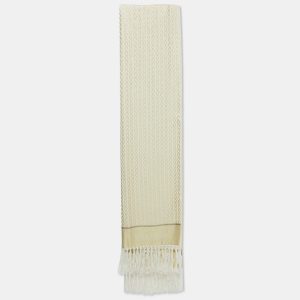Valentino Gold Monogram Lurex Jacquard Fringed Scarf, Scarves & Shawls - Luxury Closet