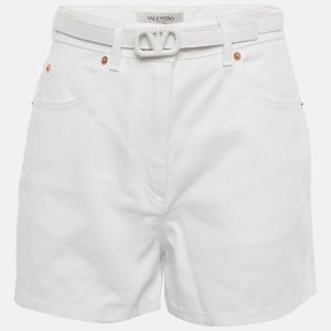 Valentino White Denim Belted Shorts M Waist 28", Shorts - Luxury Closet