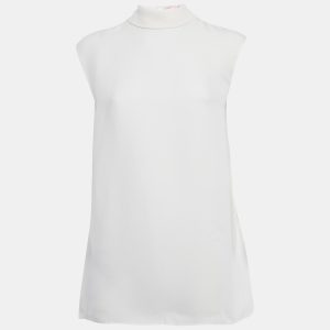 Valentino White Silk Crepe Neck Tie Detail Top M, Shirts & Tops - Luxury Closet