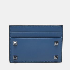 Valentino Blue Leather Rockstud Card Holder, Wallets & Money Clips - Luxury Closet