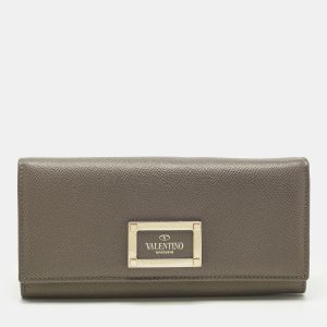 Valentino Beige Leather Logo Flap Continental Wallet, Wallets & Money Clips - Luxury Closet