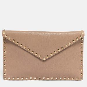Valentino Dusty Pink Leather Rockstud Envelope Pouch, Clutches & Special Occasion Bags - Luxury Closet