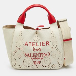 Valentino 08 San Gallo Edition Atelier Medium Natural/Red Canvas Tote, Tote Handbags - Luxury Closet