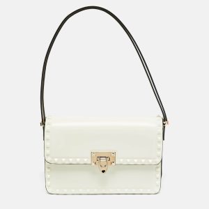 Valentino Rockstud Off White Leather Shoulder Bag, Shoulder Bags - Luxury Closet