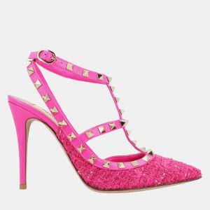 Valentino Caged 100 Tweed & Leather EU 38 Pink Pump, Pumps - Luxury Closet