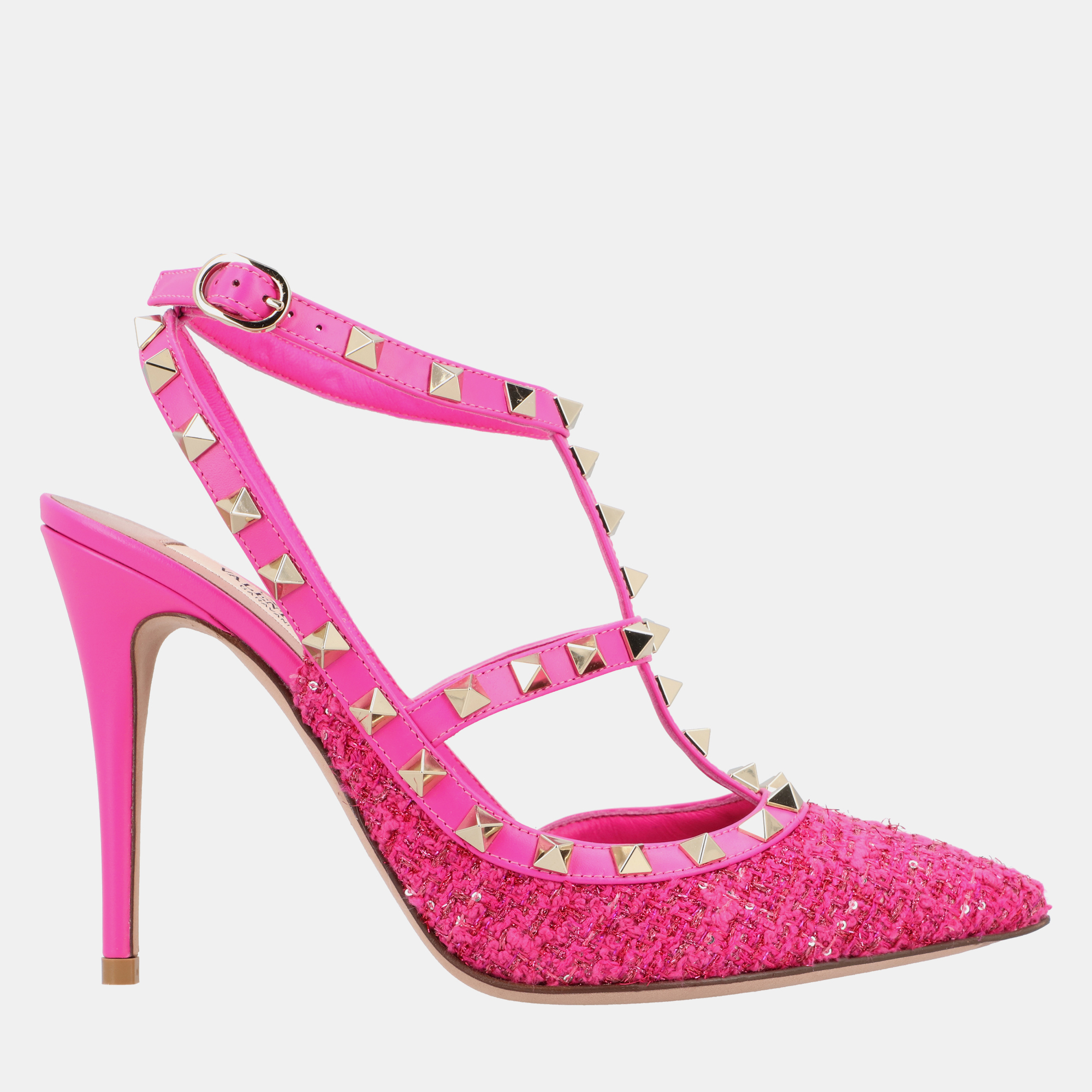 Valentino Caged 100 Tweed & Leather EU 38 Pink Pump, Pumps - Luxury Closet