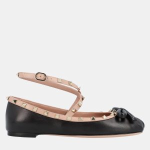 Valentino Rockstud Ballet EU 38 Black Lambskin Flats, Flats - Luxury Closet
